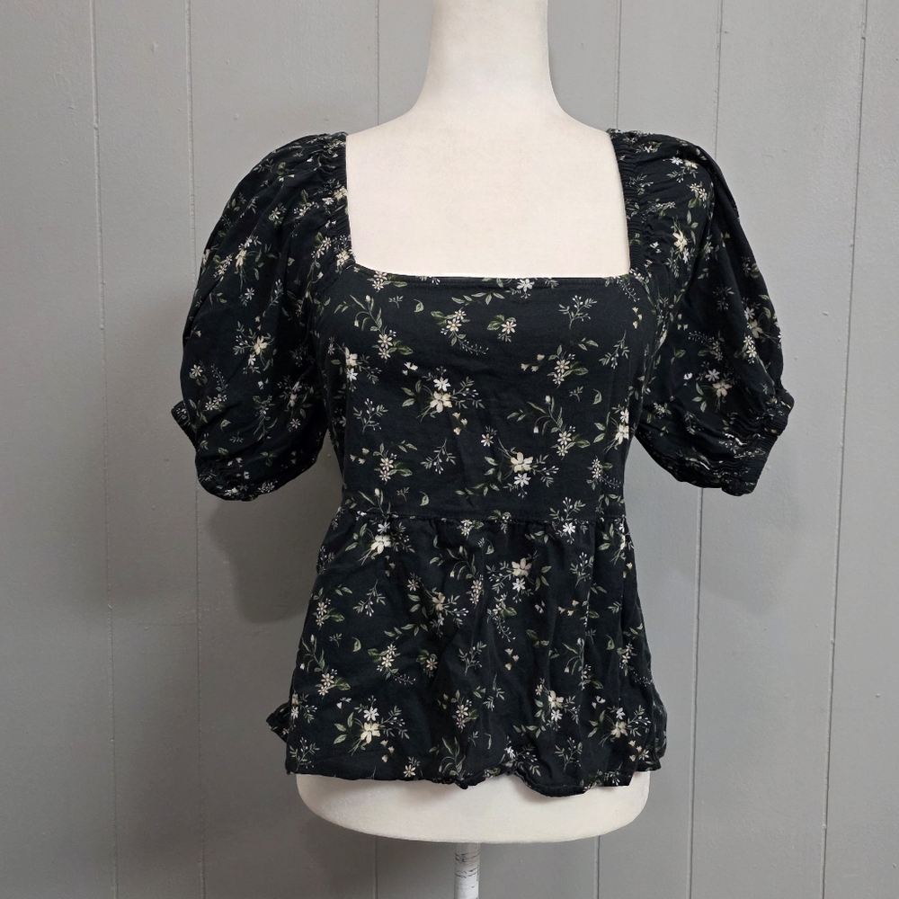 Old Navy Floral Puff Sleeve Smocked Back Top Size S
